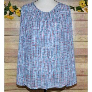 Talbots Mod Plaid Tweed Print Multicolor Blouse Top Ladies L Career Classic
